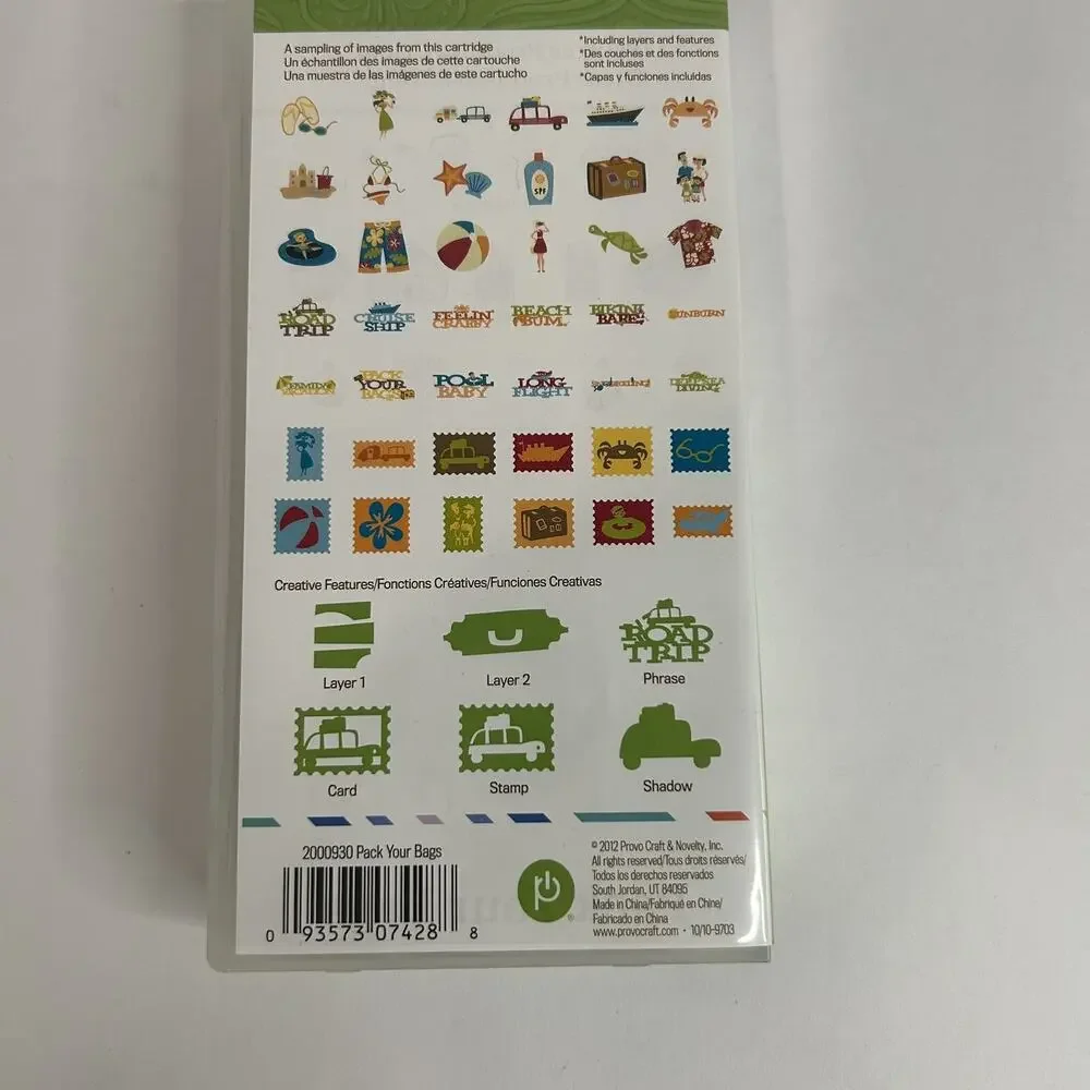 Cricut PACK YOUR‎ BAGS Vacation Shapes Cartridge 2000930 NEW Opened Box